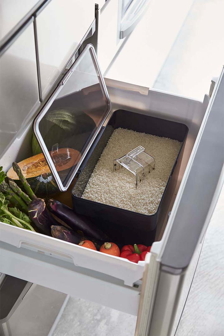 密閉 シンク下米びつ タワー 5kg 計量カップ付 ホワイト