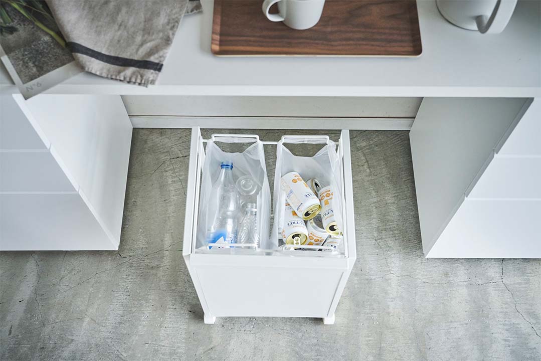 目隠し分別ダストワゴン タワー 2分別 ホワイト