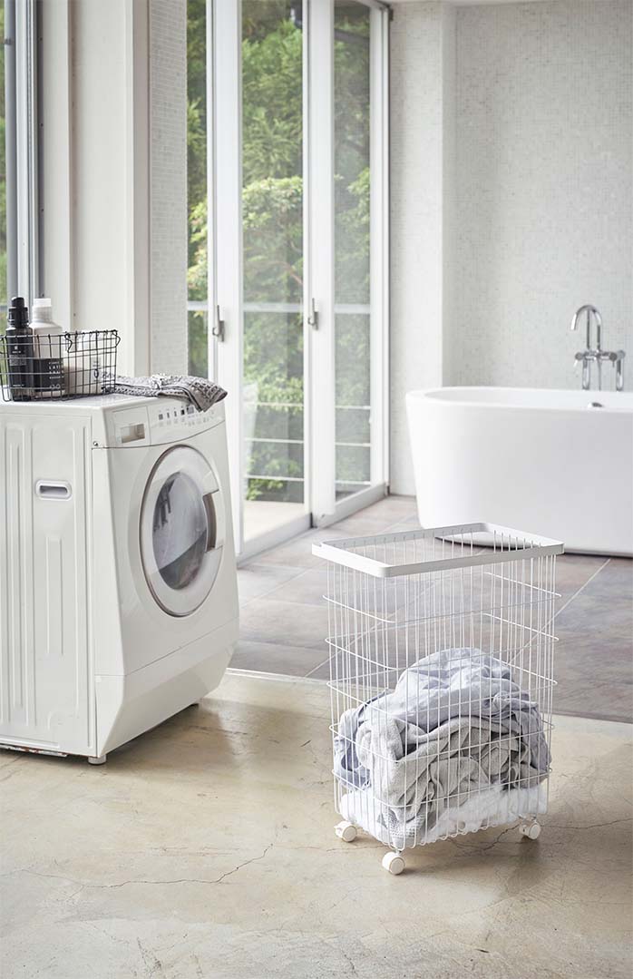 ランドリーバスケット タワー キャスター付き ホワイト