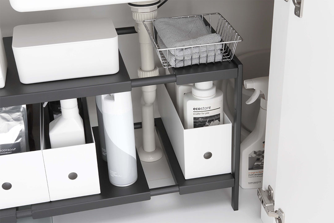 伸縮シンク下ラック 2段 タワー D40 ホワイト