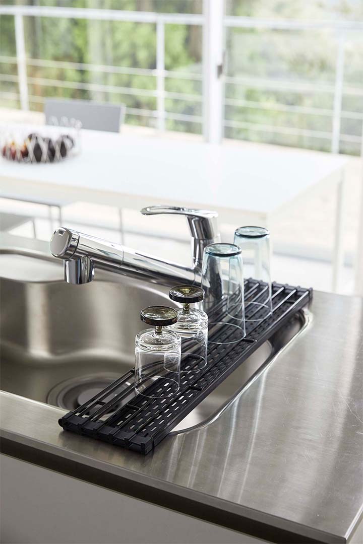 折り畳み水切り タワー  シリコーントレー付き L ブラック