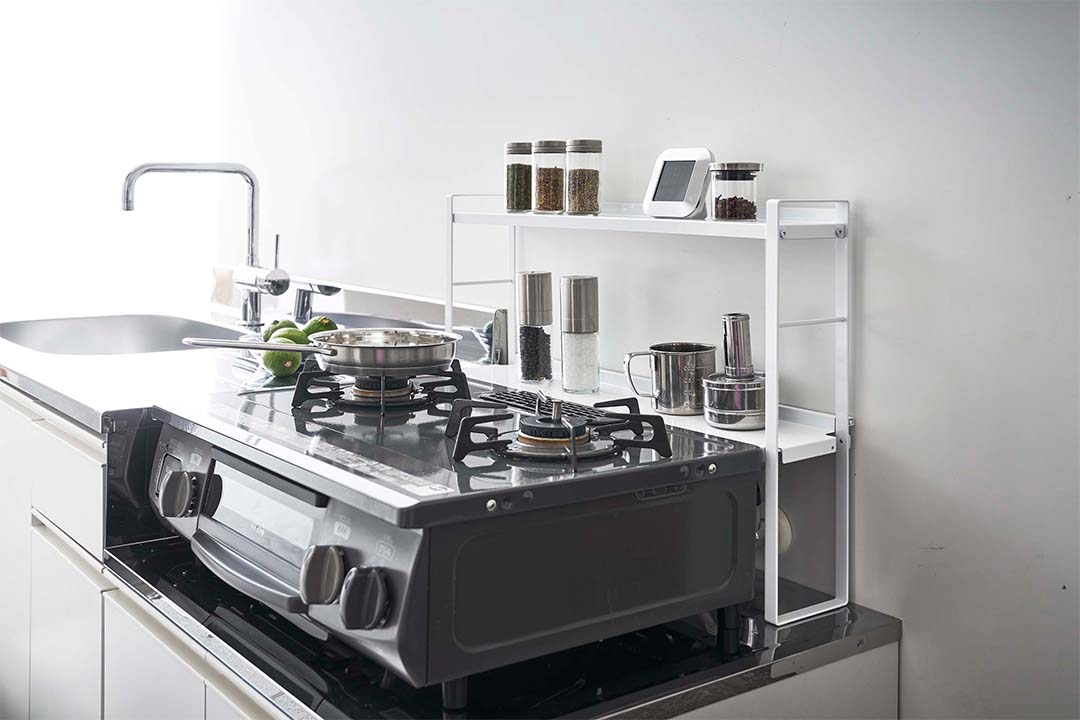 コンロ奥隙間ラック タワー 2段 ブラック