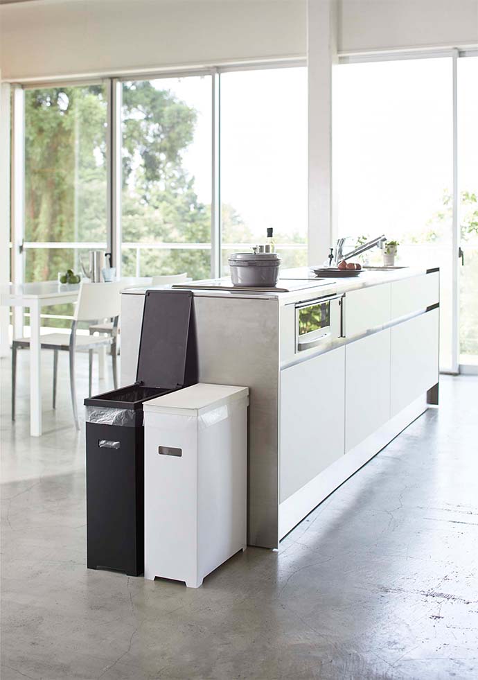 スリム蓋付きゴミ箱 タワー 2個組（WH&BK） ホワイト&ブラック