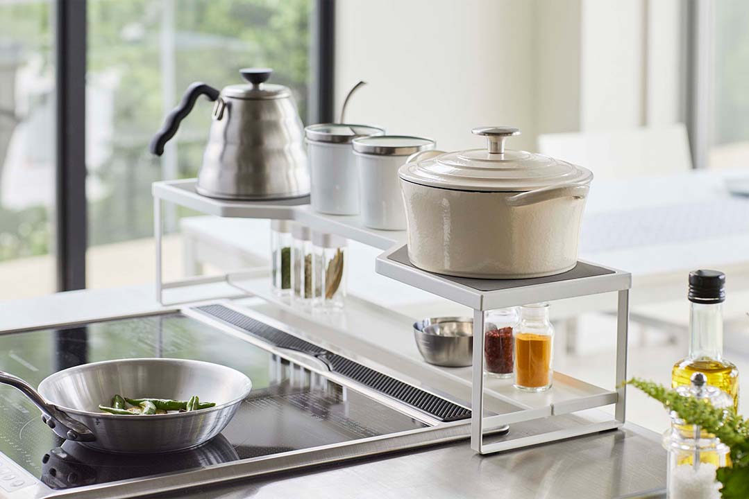 コンロ奥ラック プレート 排気口カバー付き 60cmコンロ用 ホワイト