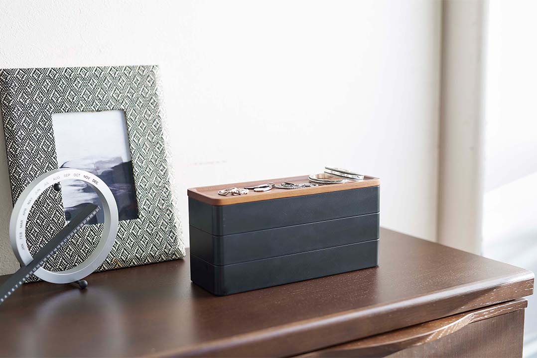 トレー付きスリムアクセサリーケース 3段 リン ブラウン