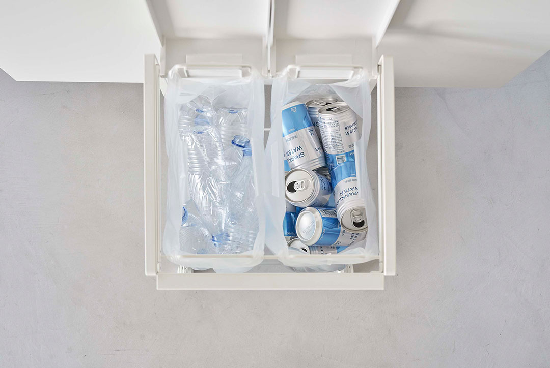 蓋付き目隠し分別ダストワゴン タワー 2分別 ホワイト