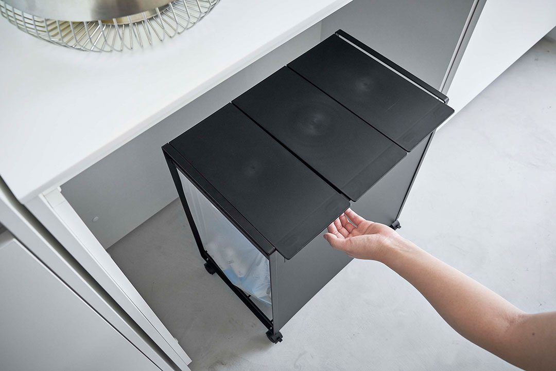 蓋付き目隠し分別ダストワゴン タワー 3分別 ブラック