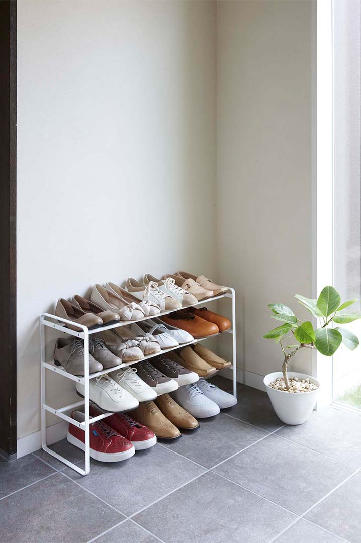 伸縮シューズラック フレーム3段 ホワイト