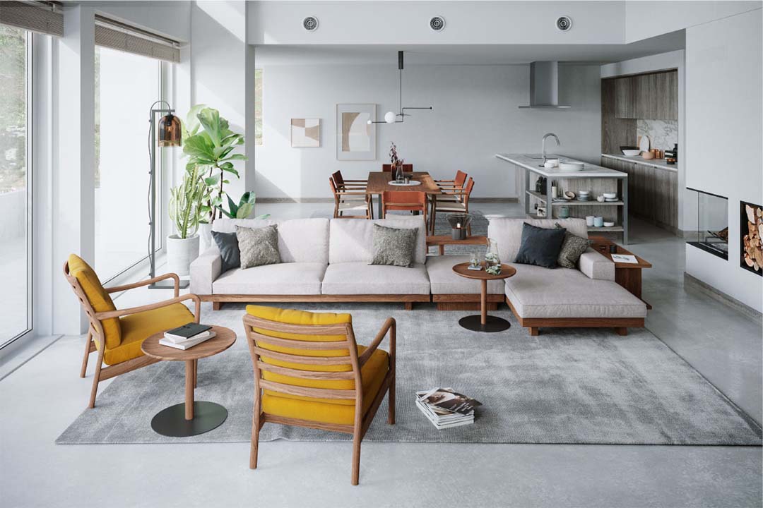 デニッシュソファワンアームカウチ W90 L(脚カラー:ウォールナット) RANK3 FLORUS(シルバー)