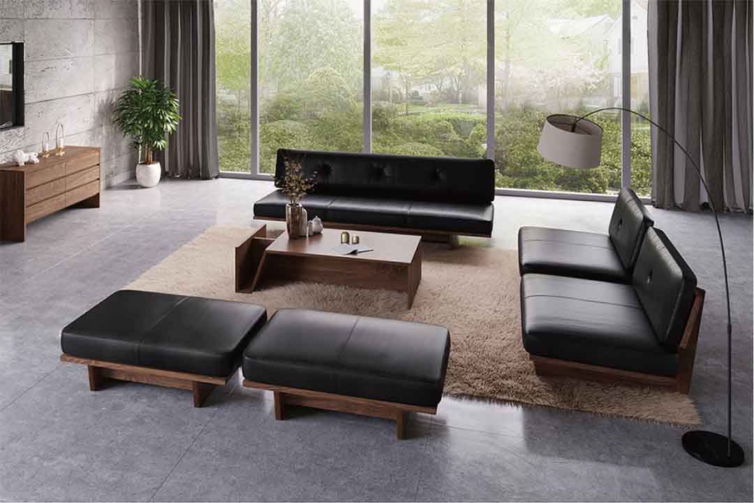 モアレス ソファ 3シーター W180(脚カラー:ウォールナット) RANK8 PATINA(ブラック)