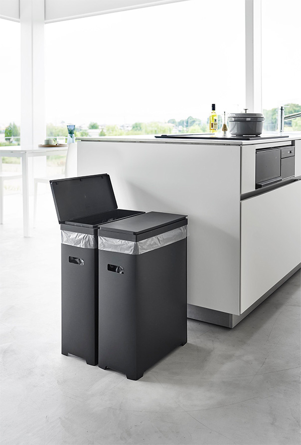 スリム蓋付きゴミ箱 タワー 横開きタイプ 2個組 ホワイト