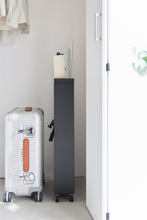 キャスター付き長物収納スリムワゴン タワー ホワイト