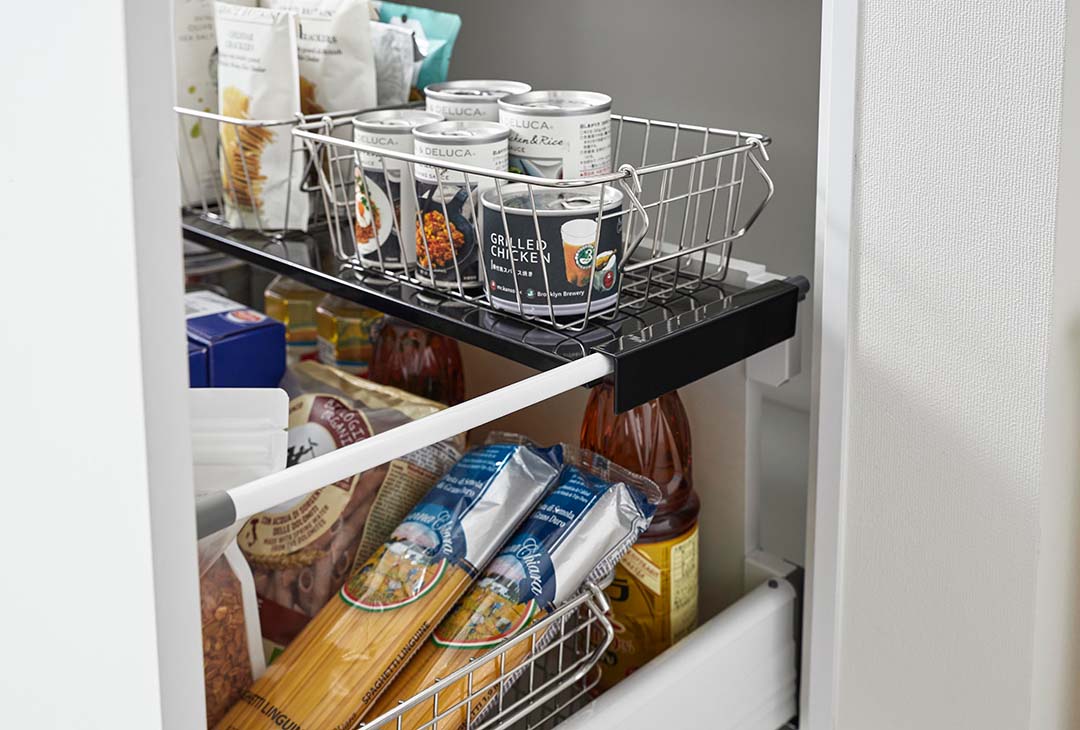 伸縮キッチン引き出し中ラック タワー ワイド ホワイト