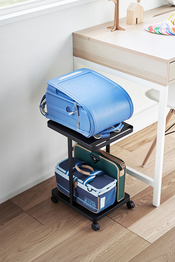 ランドセル収納ラック タワー キャスター付き 2段 ホワイト