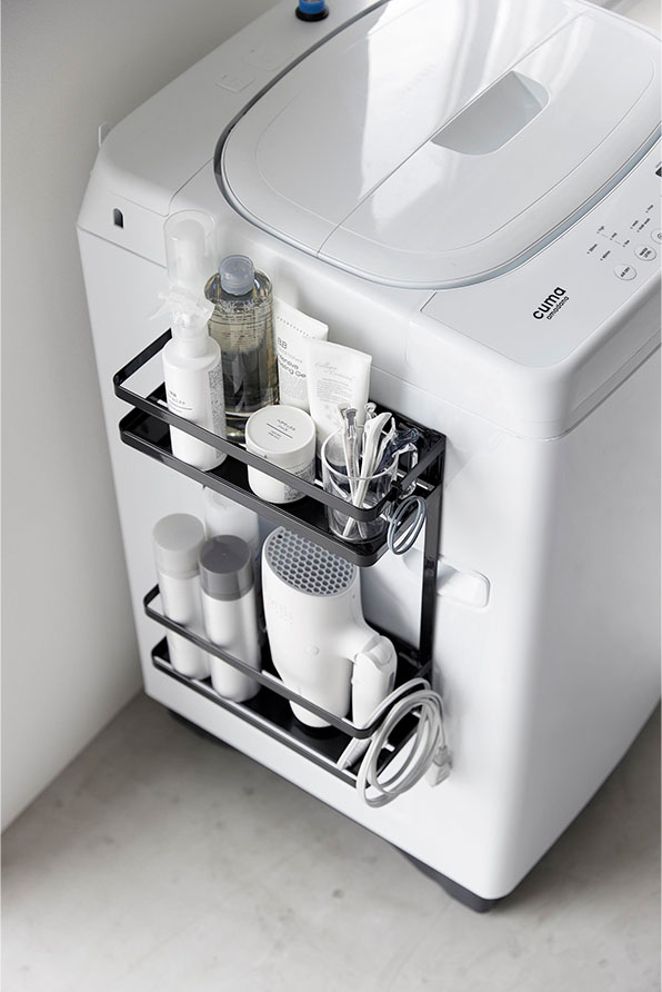 洗濯機横マグネット収納ラック タワー 2段 ホワイト