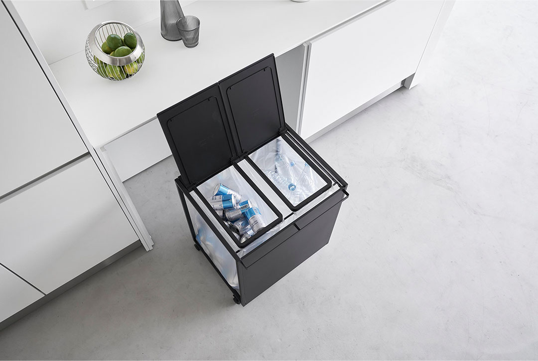 蓋付き目隠し分別ダストワゴン タワー 45L 2分別 ホワイト