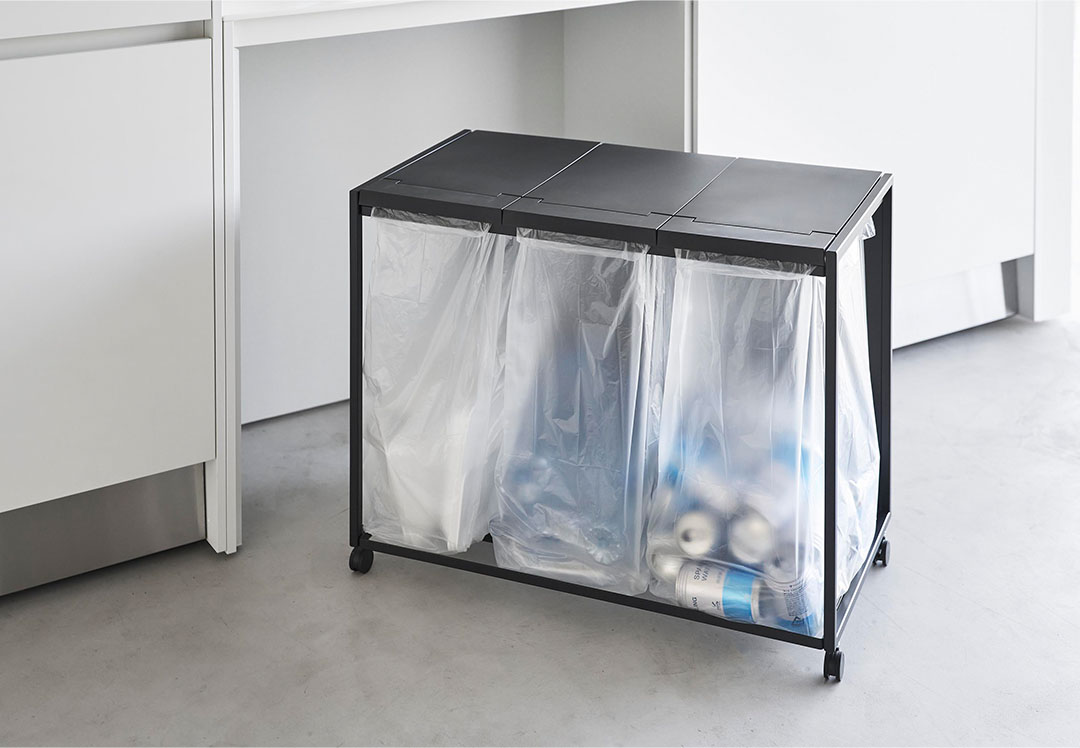 蓋付き目隠し分別ダストワゴン タワー 45L 3分別 ホワイト