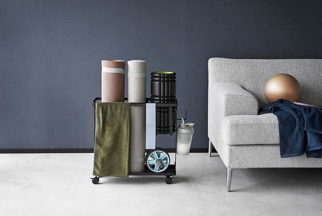 キャスター付きフィットネスグッズ収納ラック タワー ホワイト