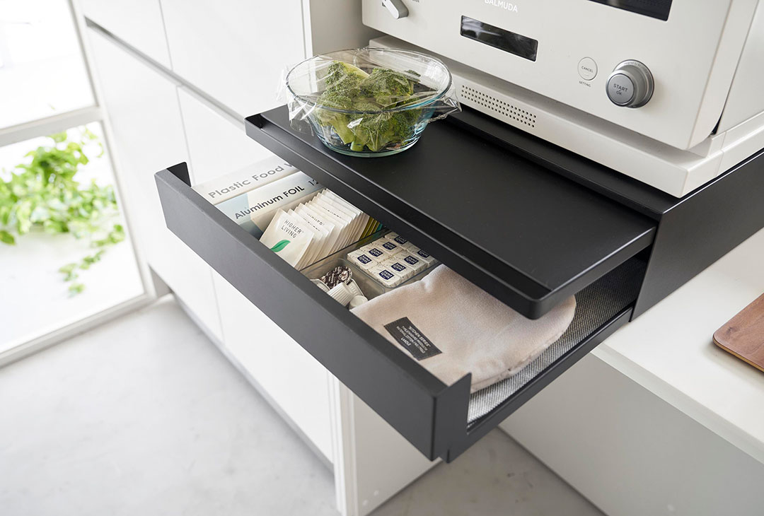 ツーウェイ キッチン家電下引き出し&スライドテーブル タワー ホワイト