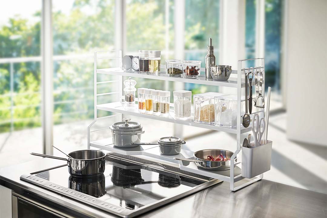 コンロ奥ラック 3段 タワー ホワイト