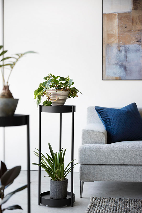 キャスター付きプランタースタンド タワー 2段 ブラック