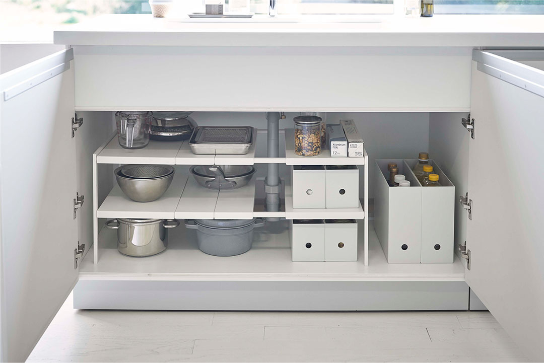 伸縮シンク下ラック 2段 タワー D30 ホワイト