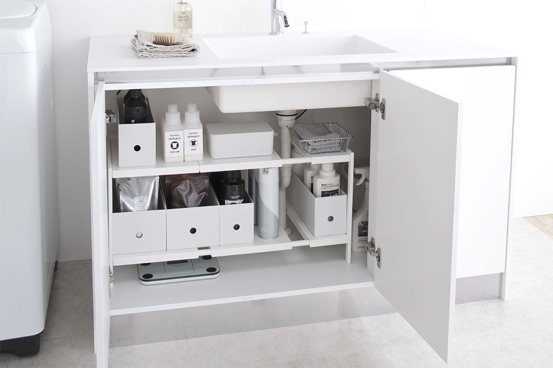 伸縮シンク下ラック 2段 タワー D40 ホワイト