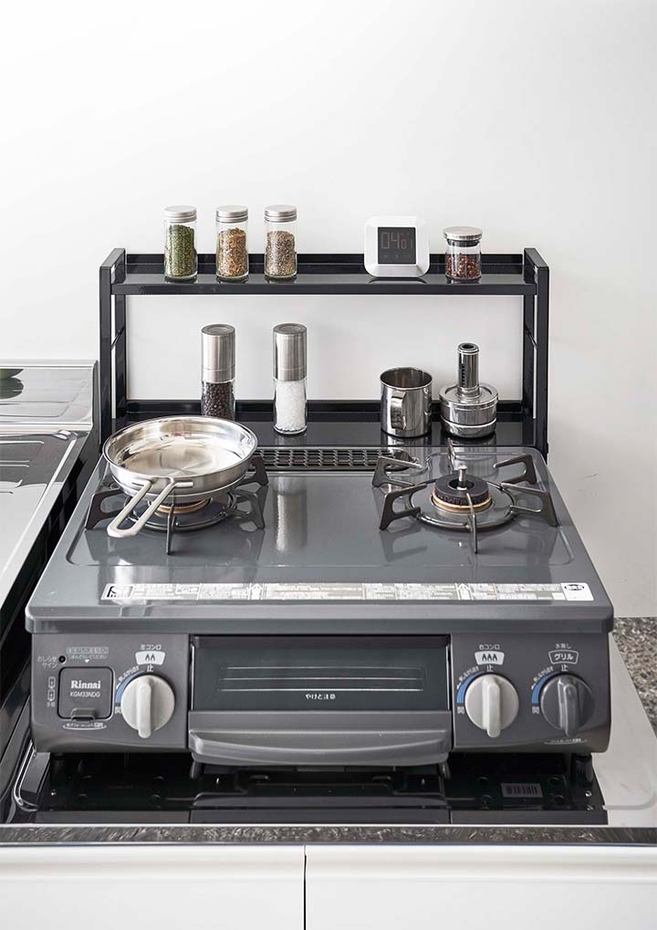 コンロ奥隙間ラック タワー 2段 ブラック