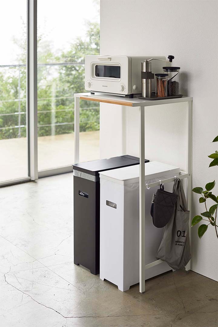 スリム蓋付きゴミ箱 タワー 2個組（WH&BK） ホワイト&ブラック