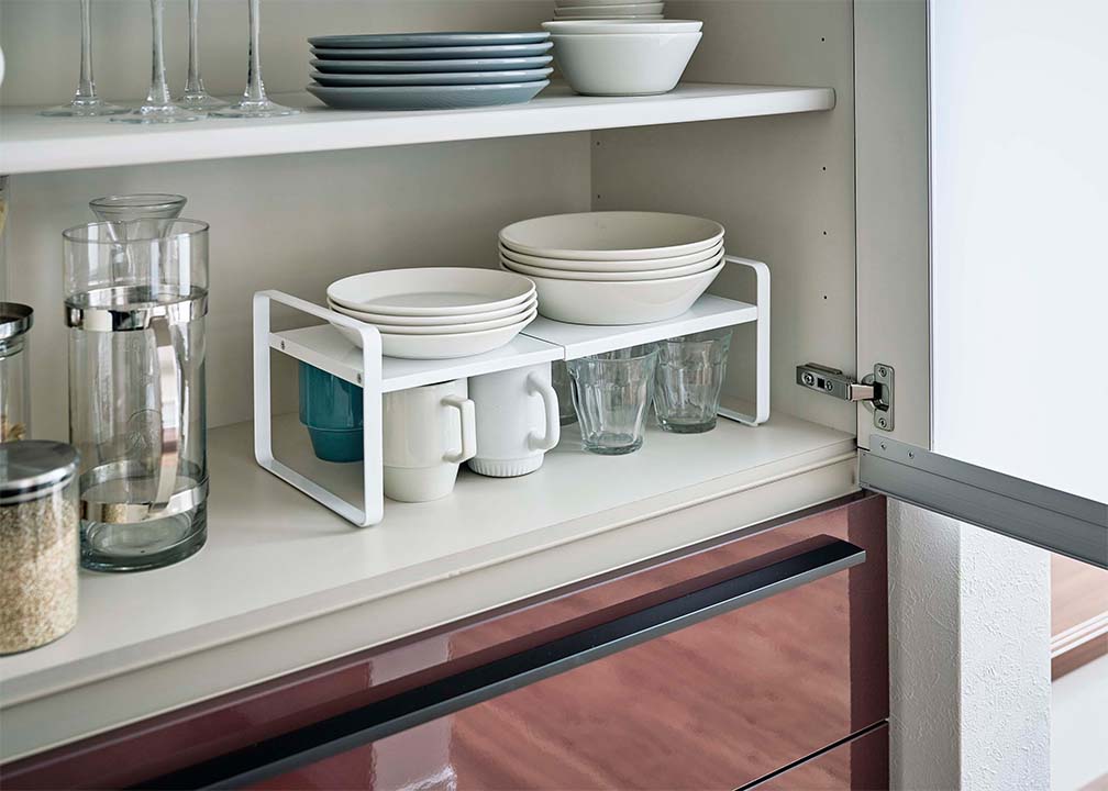 伸縮収納ラック タワー 2段 ホワイト