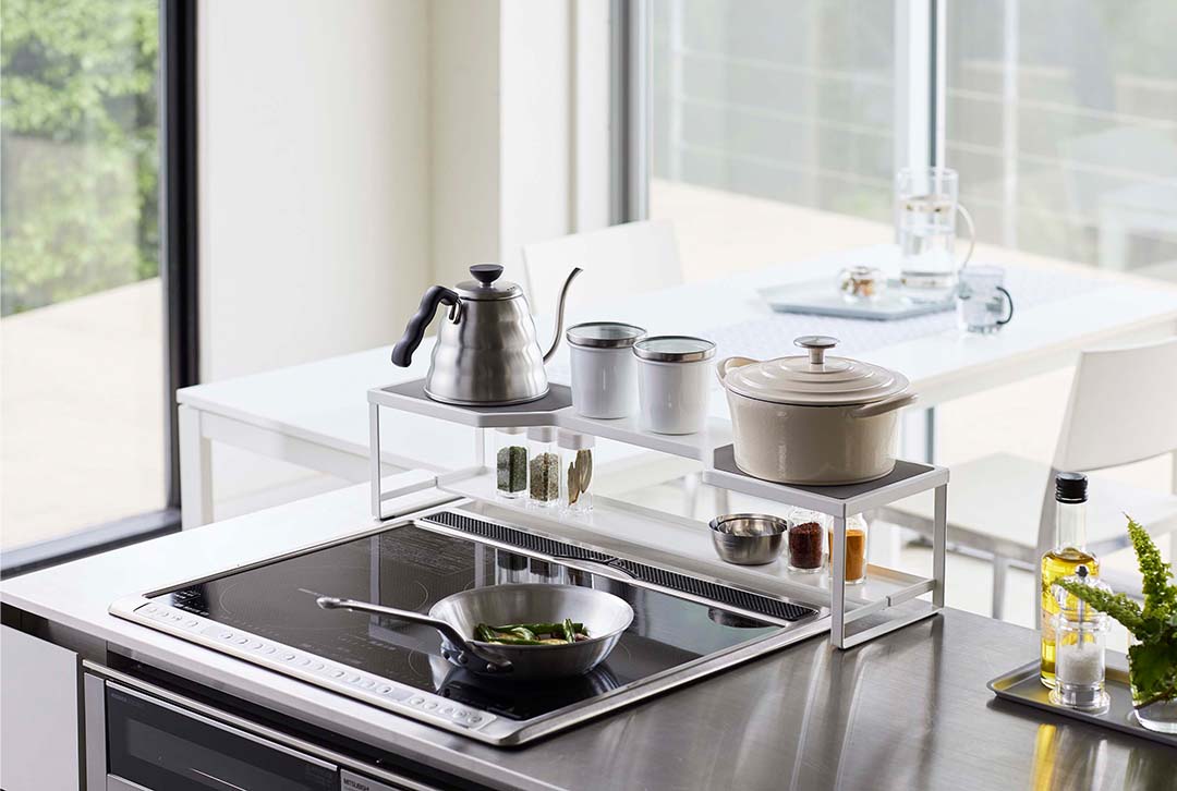 コンロ奥ラック プレート 排気口カバー付き 60cmコンロ用 ホワイト