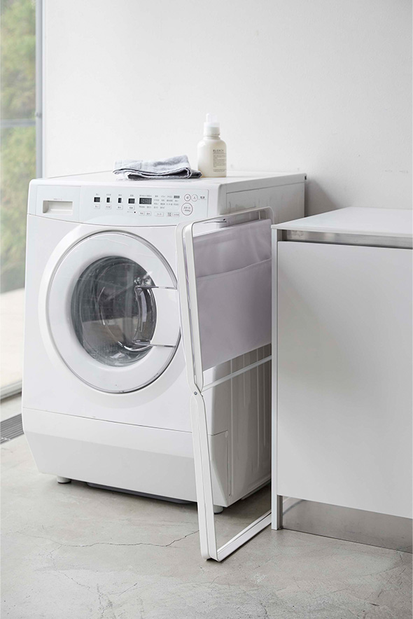 折り畳み高床式ランドリーバスケット タワー ホワイト