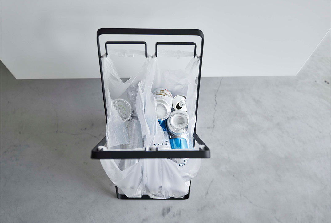 レジ袋2連&30Lゴミ袋スタンド タワー ブラック