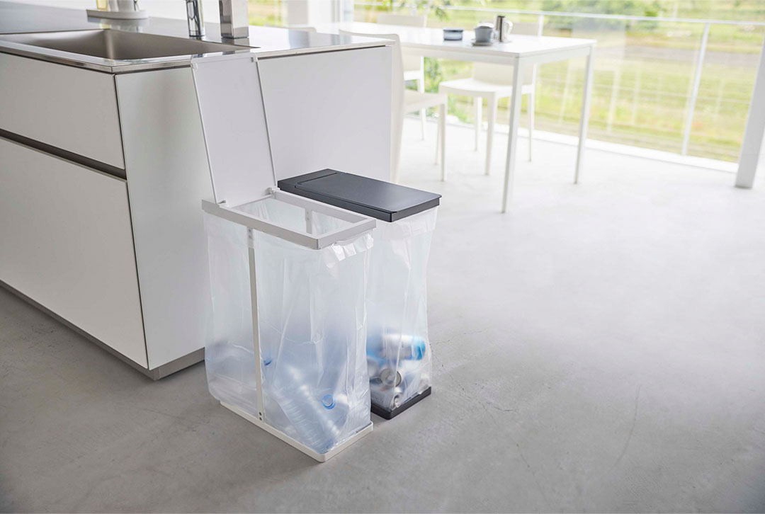 スリム蓋付き分別ゴミ袋ホルダー タワー 45L ホワイト
