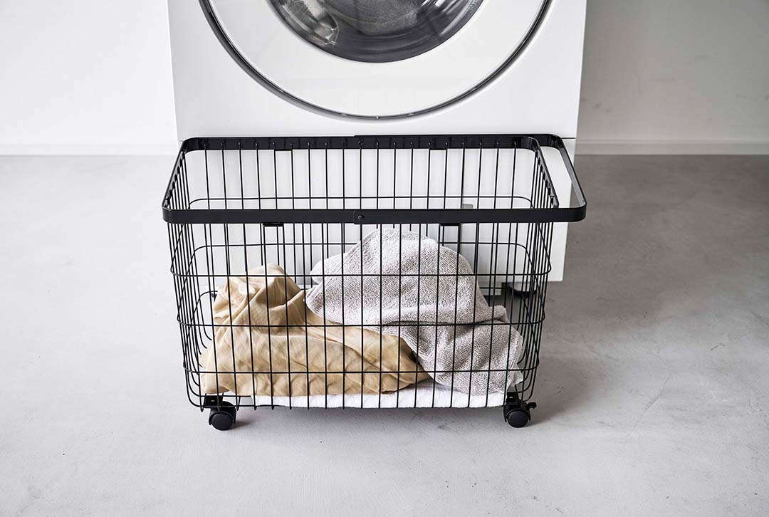 ランドリーバスケット タワー キャスター付き ワイド＆ロー ホワイト