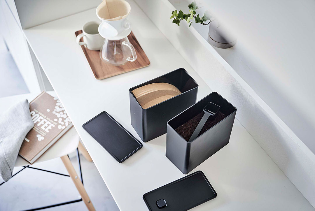 バルブ付き密閉コーヒーキャニスター＆フィルター収納ケース タワー ホワイト