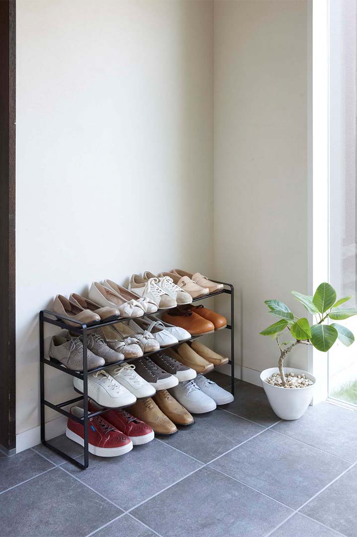 伸縮シューズラック フレーム3段 ホワイト