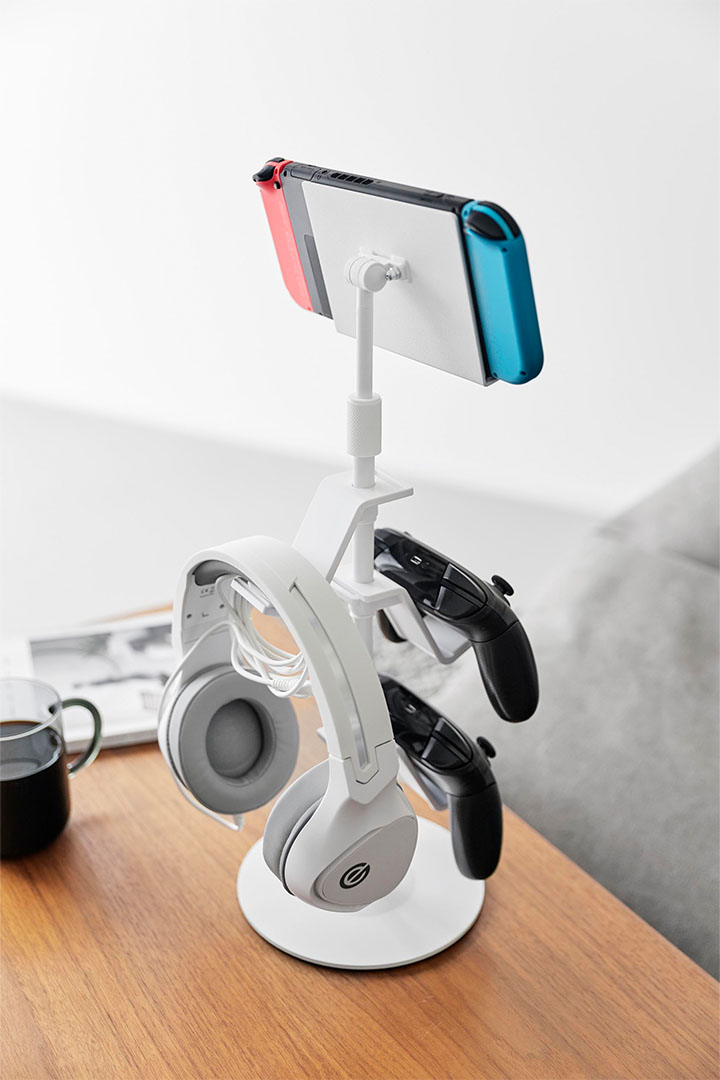 高さと角度が調節できるゲーム機器＆タブレットスタンド スマート ホワイト