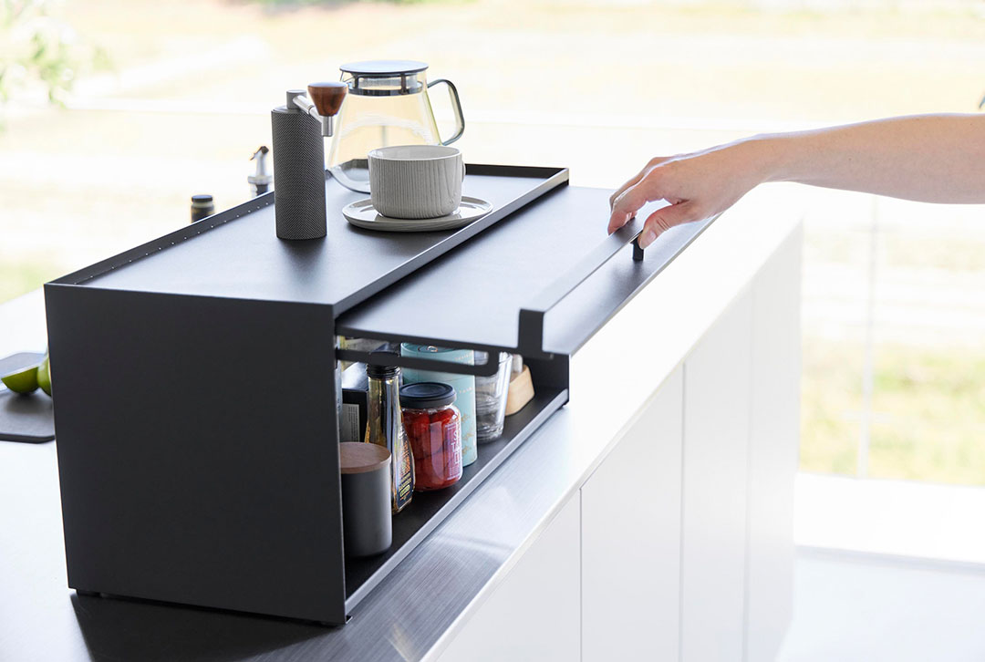 前が開くキッチンカウンター上収納ラック タワー Ｄ24 ホワイト