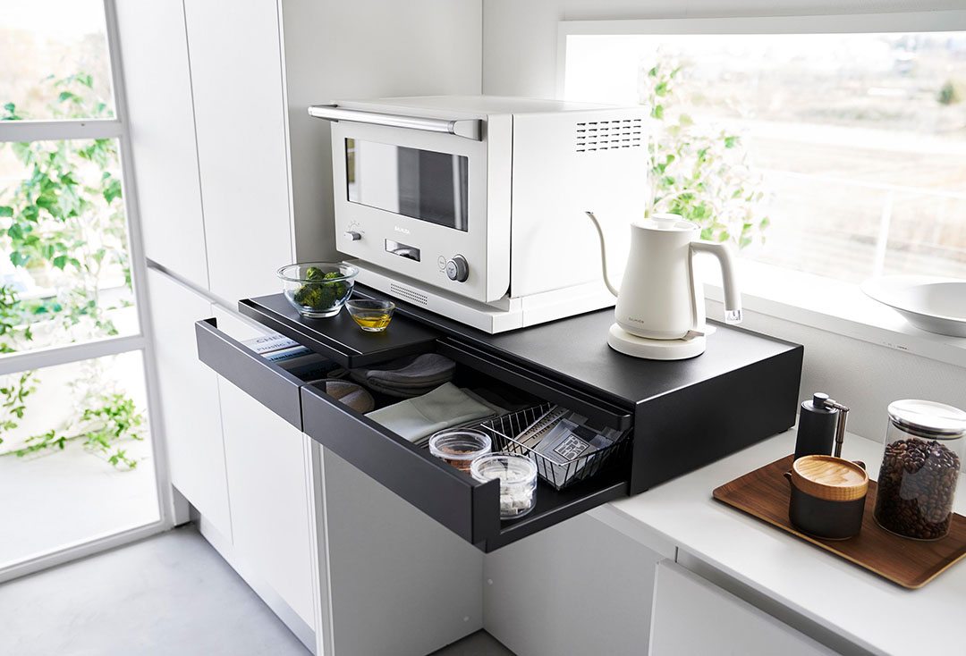 ツーウェイキッチン家電下引き出し&スライドテーブル タワー W80 ホワイト