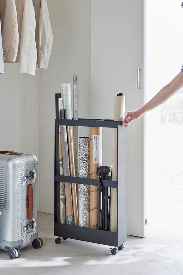 キャスター付き長物収納スリムワゴン タワー ホワイト