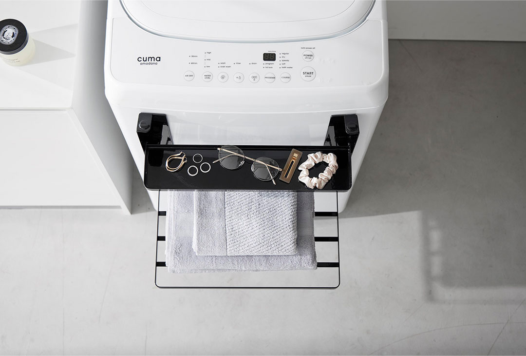 洗濯機横マグネット折り畳み棚 タワー 2段 ホワイト