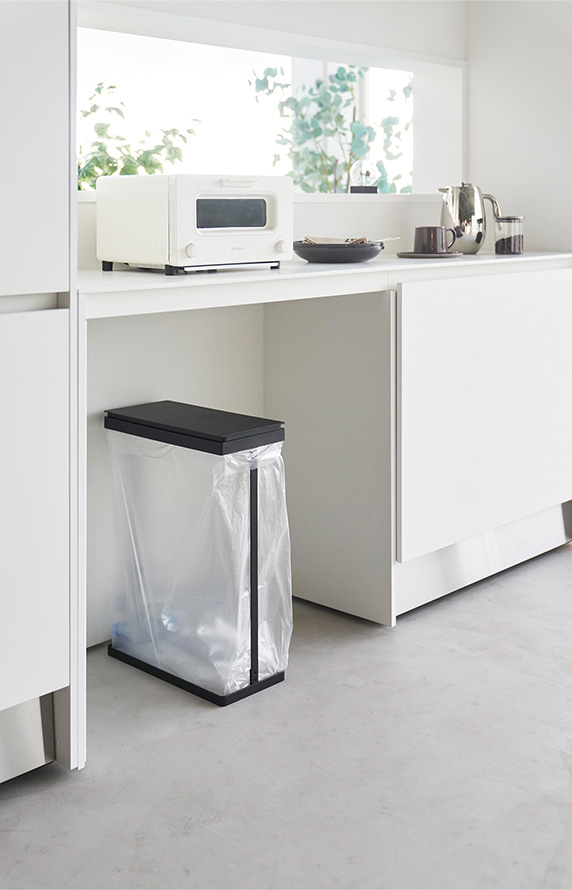 スリム蓋付き分別ゴミ袋ホルダー タワー 45L 横開き ホワイト