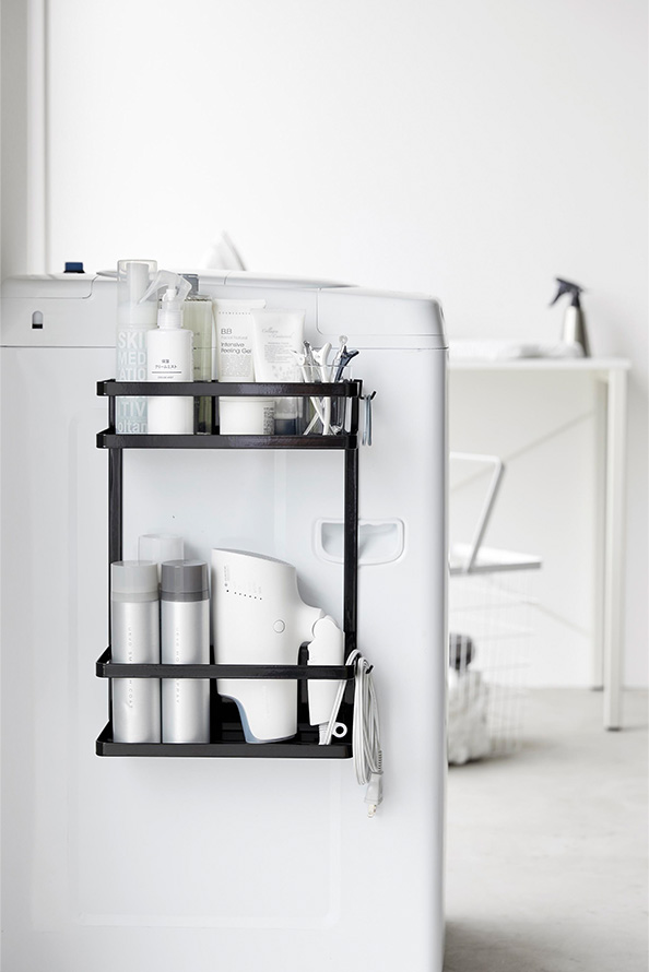 洗濯機横マグネット収納ラック タワー 2段 ホワイト