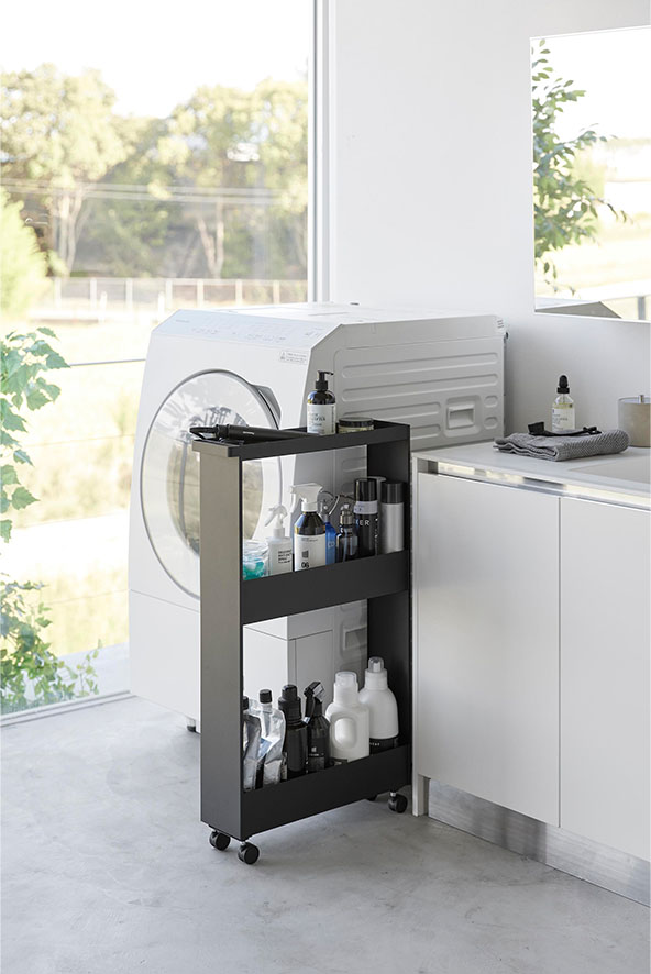 キャスター付きスリムワゴン タワー 3段 ブラック