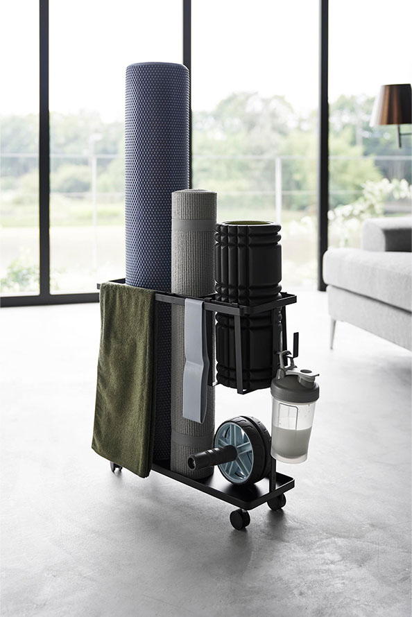 キャスター付きフィットネスグッズ収納ラック タワー ホワイト