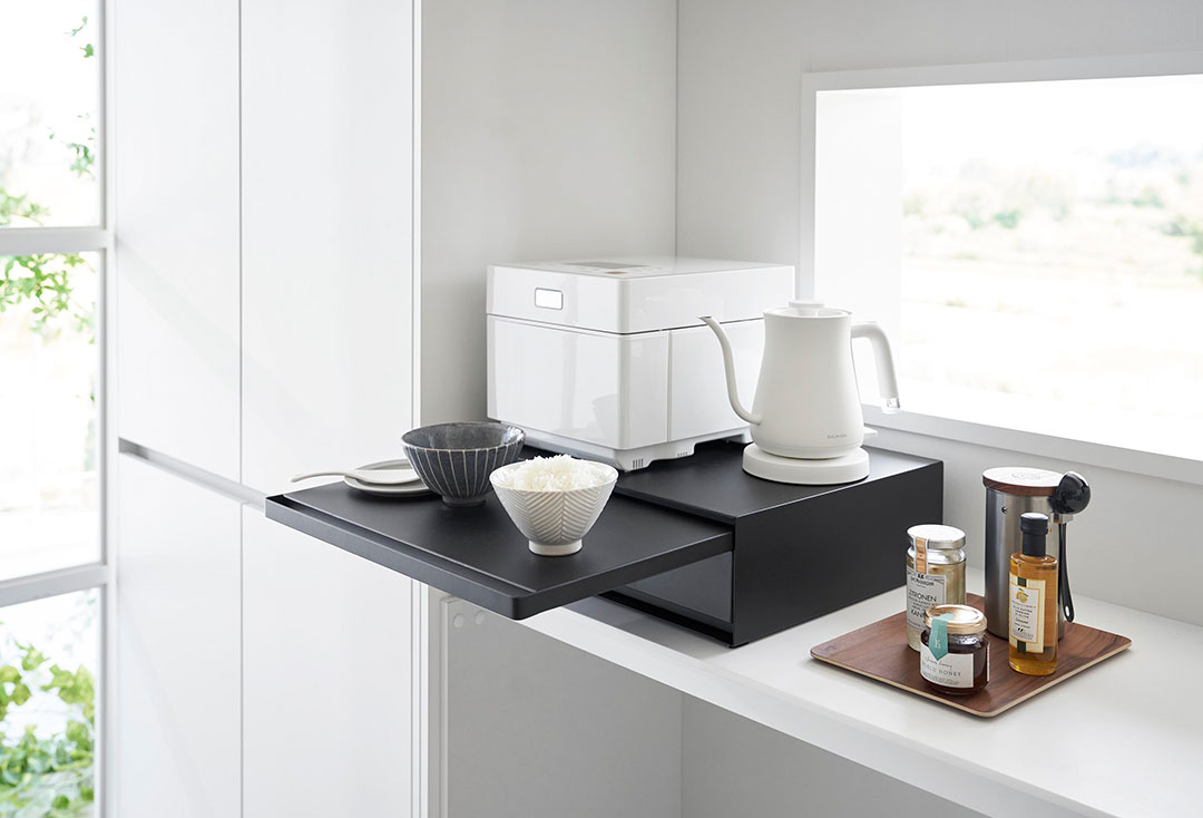 ツーウェイ キッチン家電下引き出し&スライドテーブル タワー ホワイト