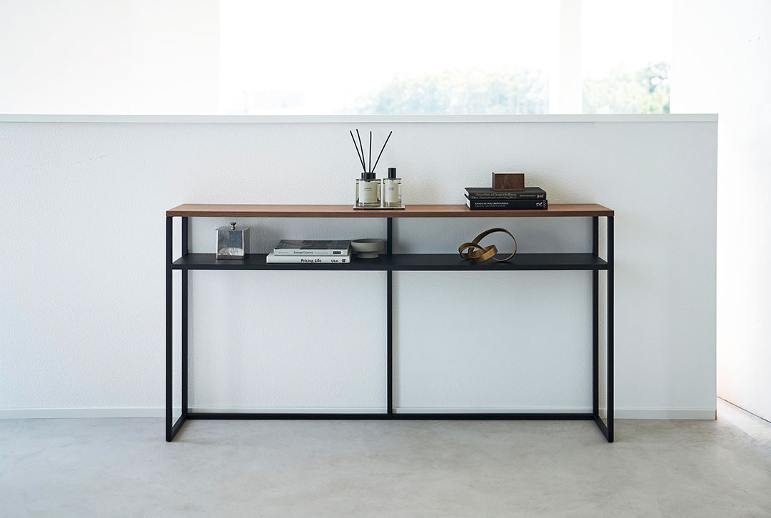 ソファー裏コンソールテーブル タワー 棚付き ホワイト