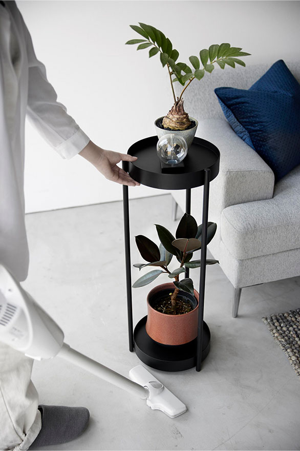 キャスター付きプランタースタンド タワー 2段 ブラック