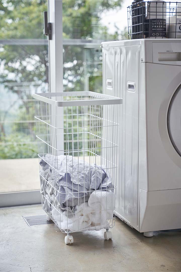 ランドリーバスケット タワー キャスター付き ホワイト